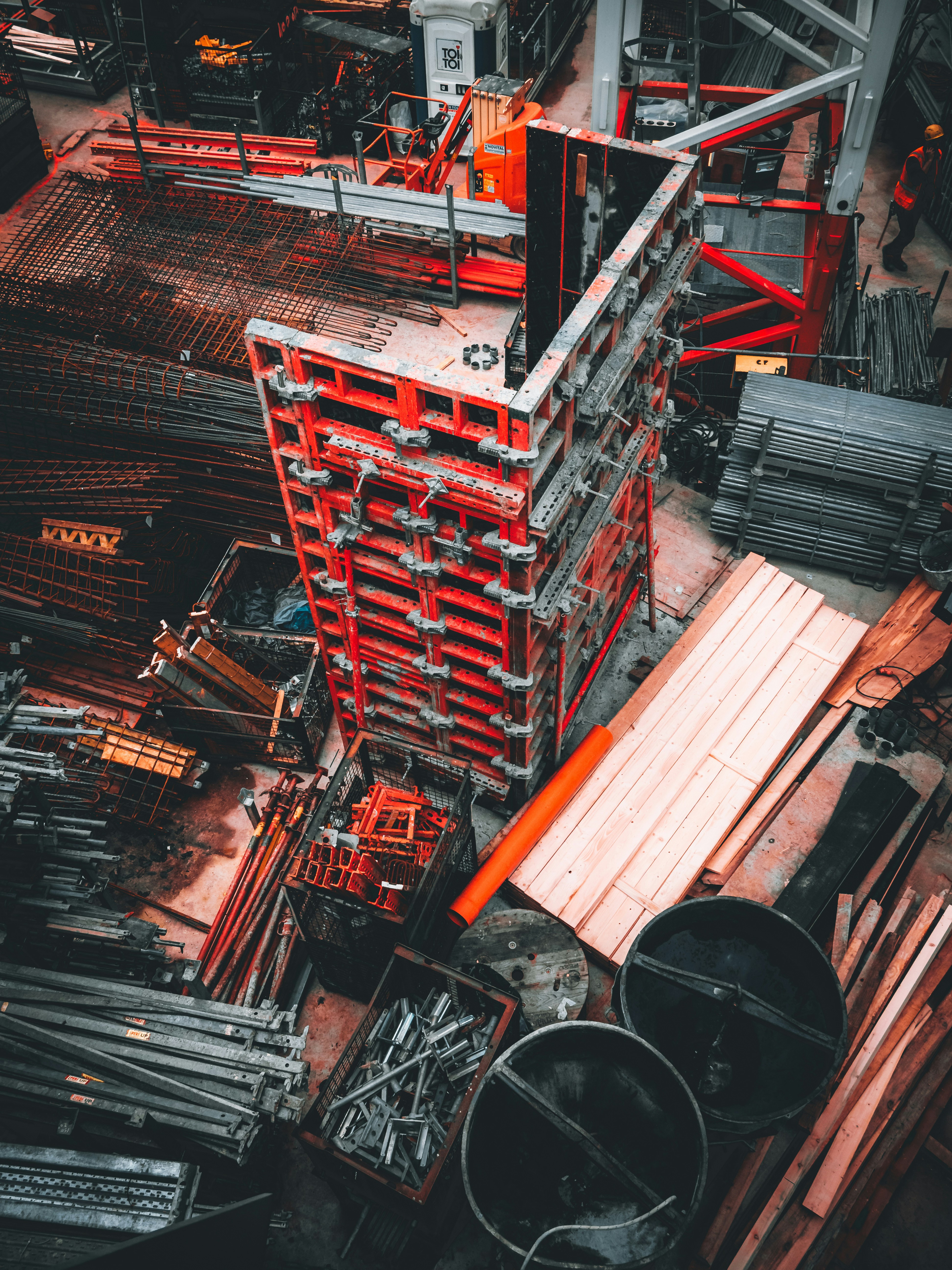 Structural steel framing on site